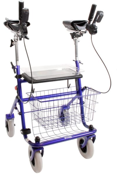 Premis - Klein volwassenen / kinder rollator - Zitbreedte 43 cm - Zithoogte 50 cm - max gebr. gew 100 kg - Duwbeugel - Dubbelzijdig geremd - Metallic Blauw