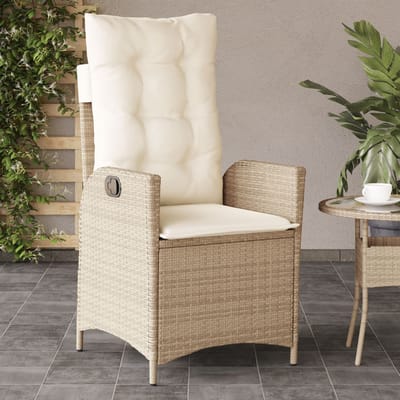 vidaXL - Tuinstoel - verstelbaar - met - kussens - poly - rattan - beige
