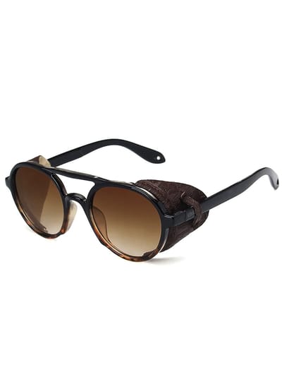 KIMU® Motor Zonnebril - Donkerbruin Turtoise Montuur - Bruine Glazen Gradient Vintage Retro Seventies Motorbril Carrera-Look Zijflappen Dichte Zijkant Festival