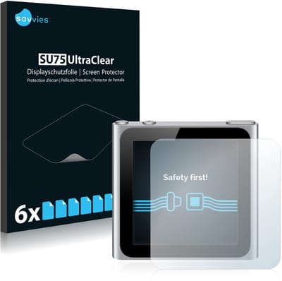 Savvies - Screenprotector voor Apple iPod nano 2010 (6. Gen.) - Folie Beschermfolie transparant 6 Stuks
