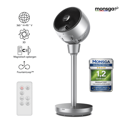 MonsgaAir AC300 25 dB Stille Vloerventilator, 120° + 90° 3D-Oscillatie, 25 m Windbereik, 1200 m³/h Luchtverplaatsing, Echte Turbo Luchtcirculator, 76