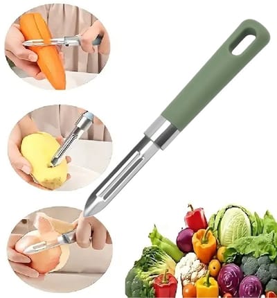 Groente- en Fruit Dunschiller – RVS Mes – Multifunctionele Schiller voor Aardappelen, Wortels, Appels & Komkommer | Groene Handgreep | 18,2 x 2,4 cm | Roestvrijstaal