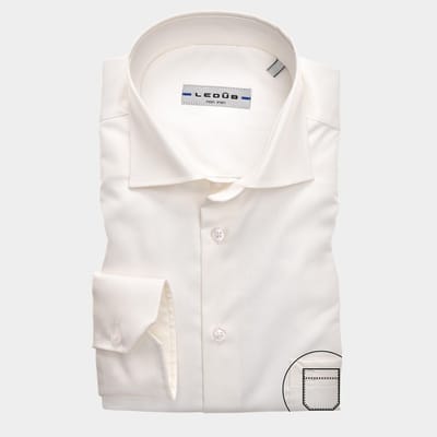 Ledub modern fit overhemd - beige twill - Strijkvrij - Boordmaat: 48