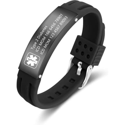 Gepersonaliseerde mannelijke armband medische waarschuwings-ID roestvrij stalen armband verstelbare silicagel pols gegraveerde sieraden cadeau voor mannen gray