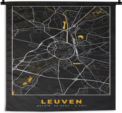 Wandkleed - Wanddoek - Stadskaart - Leuven - Kaart - Goud - Plattegrond - 180x180 cm - Wandtapijt