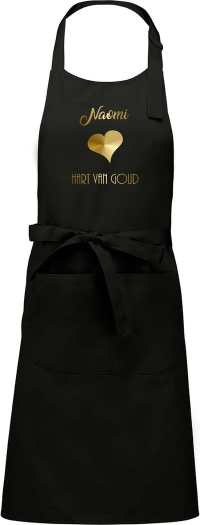 Naam cadeau - Naomie - Hart van Goud - Keukenschort -zwart - cadeau Moederdag - trouwdag - verjaardag - jubileum