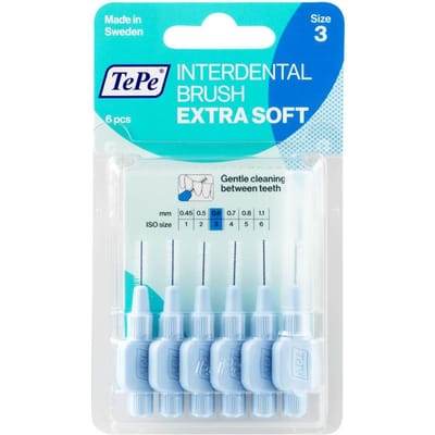 TePe Interdentale Ragers Extra Soft Lichtblauw ISO maat 3 – 0,6 mm (6 stuks)