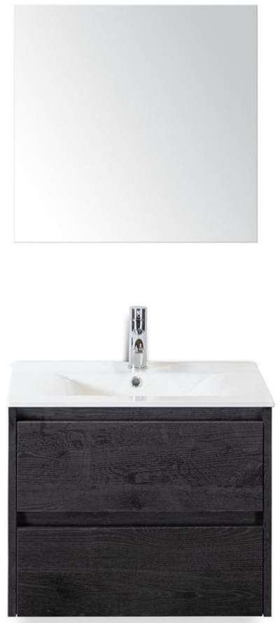Dante Badmeubelset 60 cm - Black Oak - Keramische Wastafel Wit Enjoy met Spiegel