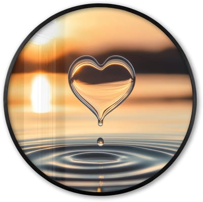Poster in lijst Rond - Fotolijst 60x60 cm - Posters - Hart - Water - Zonsondergang - Natuur - Zen - Ronde posterlijst zwart - Decoratie - Wanddecoratie woonkamer - Muurdecoratie slaapkamer