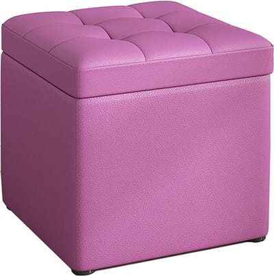 Opbergpoef Kubus - Voetenbank Kruk - Extra Zitruimte - Schelp Design - 30 x 30 x 35 cm - Paars