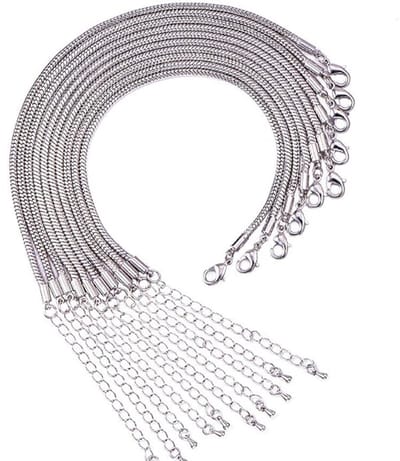 10 stuks 19 cm slangenketting van messing, platinakleurig, met sluiting en sluiting van kreeftenklauw, voor het maken van armbanden in Europese stijl, 19cmx3mm, Messing, Stras