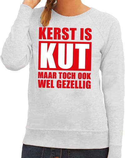 Bellatio Decorations Foute Kersttrui - Kerst is kut maar toch ook wel gezellig - grijs - voor dames XS