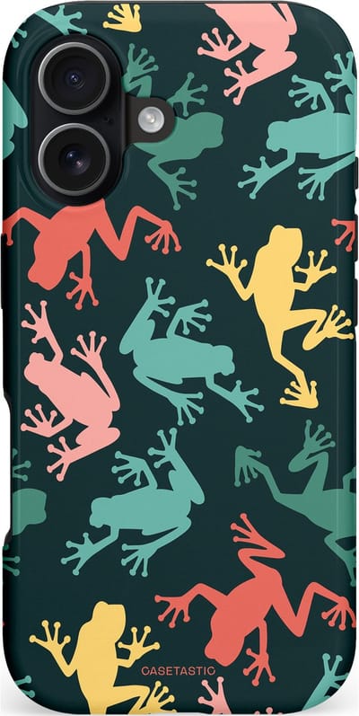 Casetastic hoesje geschikt voor Apple iPhone 17 - MagSafe - Dubbellaagse bescherming - Regenwoud Kikkers - Fashion Case - Donkergrijs Petrol