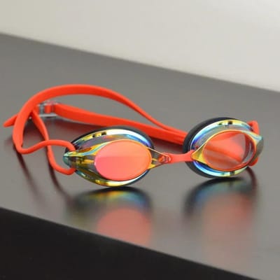 Lunettes de Natation de Compétition Colorées Anti-buée Imperméables Lunettes Optiques Masque de Natation Compétitif avec ponts de nez interchangeables Li Utilisation Pratique red