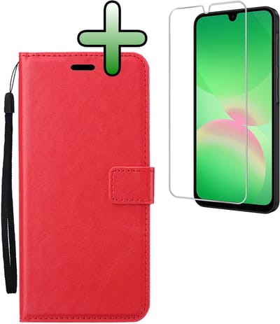 Hoesje Met Screenprotector - Geschikt voor Samsung Galaxy A26 - Luxe Pasjeshouder - Bookcase Portemonee - Flip Case - Kunstleer Book Case - Flipcase - Book Cover - Walletcase - Portemonneehoes - Rood