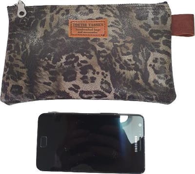 Toetie & Zo Handgemaakte Etui - Leer - Grijs - Bruin - Print - Telefoontas - Makeuptas - Pennenetui - Medicijnhoesje - Leder