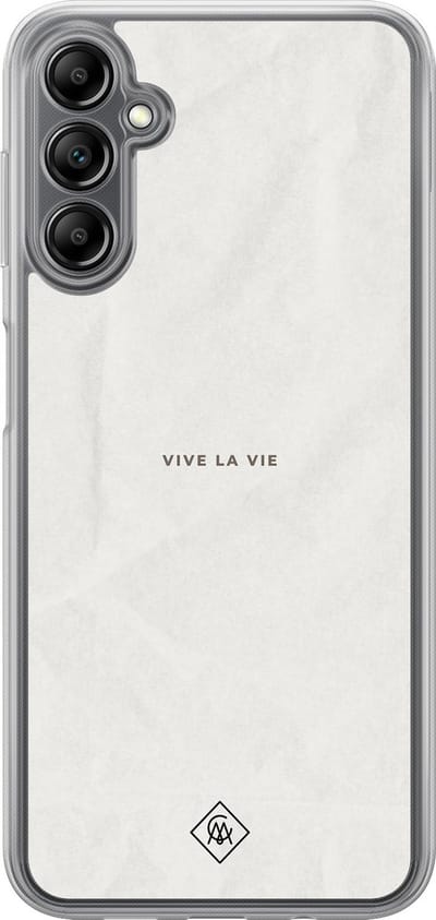 Casimoda® hoesje - Geschikt voor Samsung Galaxy A14 5G - Vive La Vie - 2-in-1 case - Schokbestendig - Tekst - Verhoogde randen - Grijs, Transparant