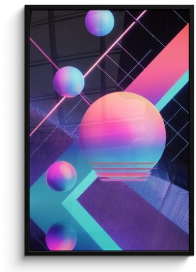 Poster in lijst - Fotolijst 80x120 cm - Posters - Cirkels - Vlakken - Abstract - Blauw - Posterlijst zwart - Decoratie - Wanddecoratie woonkamer - Muurdecoratie slaapkamer