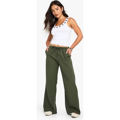 boohoo Dames Petite Geweven Broek met Elastische Taille en Rechte Pijpen | Licht Kaki | Maat: 42