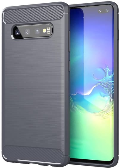 Cadorabo Hoesje geschikt voor Samsung Galaxy S10 4G in BRUSHED GRIJS - Beschermhoes van flexibel TPU siliconen in roestvrij staal-carbonvezel look Case Cover