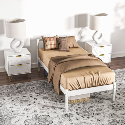 Wishdor Eenpersoonsbedframe 90x200 cm - Extra opbergruimte - Grenenhout - Wit - Eenvoudig basisbed met opbergruimte eronder