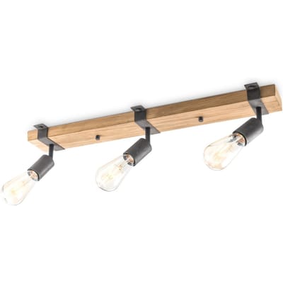 Home Sweet Home - Landelijke LED Opbouwspot Denton - Antraciet - 60/9/14cm - 3 lichts plafondspot - E27 fitting - gemaakt van hout en metaal