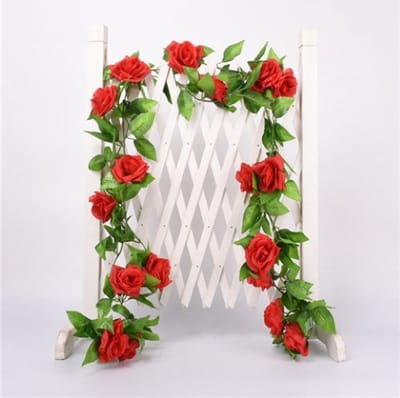 Kunstbloemen - Rode Roozenwijnstok - Kunstmatige Bloemen - Rode Roozen - 9 Bloemen 102 Bladeren - Passievolle Verklaring - Feestelijke Decoratie - Fijne Kleur en Textuur- Huisdecoratie - huwelijksdecoratie - feestdecoratie- Gemakkelijke Installatie