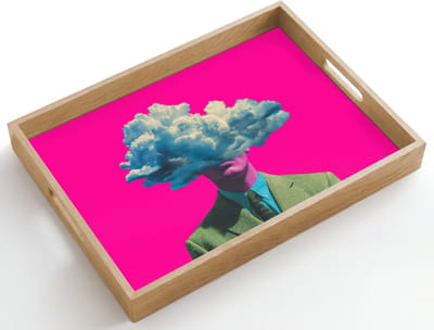 Dienblad hout 50x35 cm - Schootdienblad - Man - Pak - Wolk - Roze - Borrelplank rechthoek - Plateau dienbladen