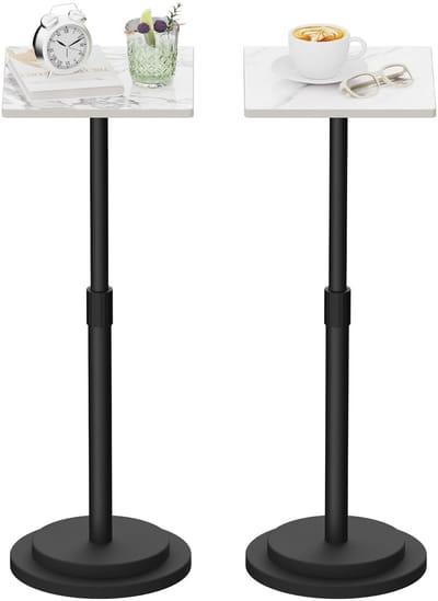 Dailygoods- Bijzettafel Hoogte Verstelbaar - Vintage Tafel - Metalen Basis - Set van 2 - Plantenstandaard - Geschikt voor Woonkamer/Slaapkamer - Zijtafel