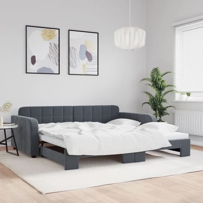 vidaXL - Slaapbank - met - onderschuifbed - 100x200 - cm - fluweel - donkergrijs