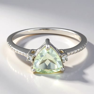 Cavill - Elegante Damesring 925 Sterling Zilver met Groene Amethist 0,9ct & Witte Topaas 0,033ct - Triljant & Rond Briljant - Maat 17