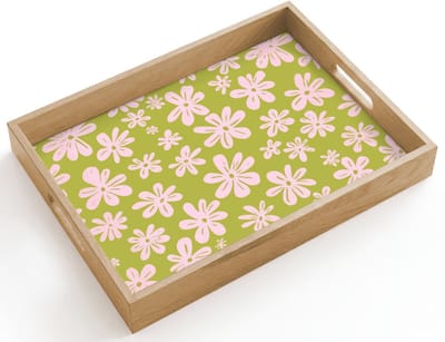 Dienblad hout 40x30 cm - Schootdienblad - Bloemen - Roze - Getekend - Patroon - Borrelplank rechthoek - Plateau dienbladen