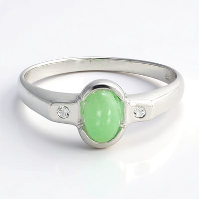 Cavill - 925 Sterling Zilver Ring met 0,4 ct Australisch Chrysopraas Ovaal en 2x Witte Topaas 0,034 ct - Modern en Elegant