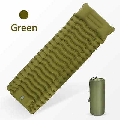 Opblaasbaar buitenmatras, verdikte slaapmat met ingebouwd kussen en pomp, ideaal voor reizen, wandelen en klimmen. groen