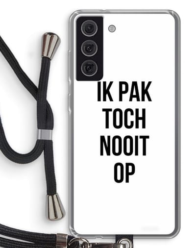 Case Company® - Hoesje met koord geschikt voor Samsung Galaxy S21 FE hoesje met Koord - Ik pak nooit op - Telefoonhoesje met Zwart Koord - Bescherming aan alle Kanten en Over de Schermrand
