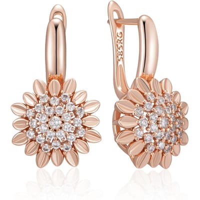 Rose Goud Kleur Creatieve Kristal Bloem Druppel Oorbellen Voor Vrouwen Mode Natuurlijke Zirconia Accessoires Vintage Sieraden beige