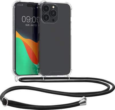 kwmobile telefoonhoesje geschikt voor iPhone 15 Pro - Hoesje met telefoonkoord - Back cover in transparant / zwart