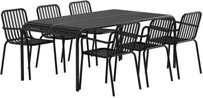Svea - Marina rechthoekige eettafel - zwart + 6x Ina eetkamerstoelen - zwart