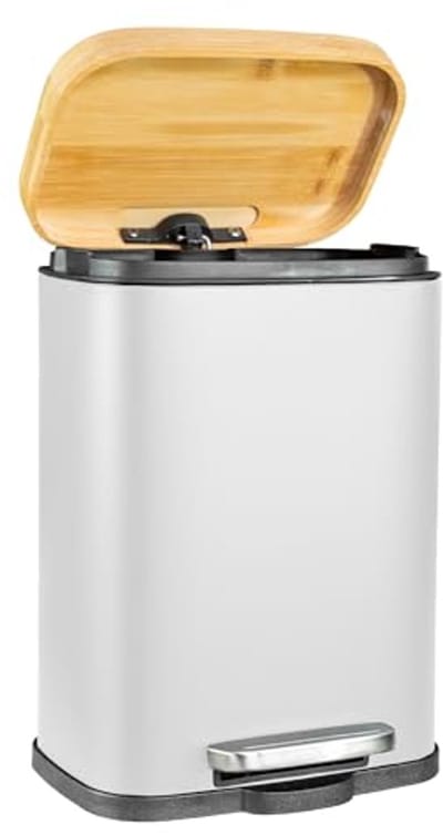 Cosmetica-emmer met Bamboedeksel en Softclose Mechanisme voor Badkamer en Keuken - Wit