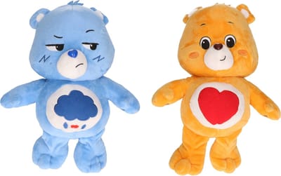 Set van 2 Troetelbeertjes blauw en oranje 28 cm - Cartoon knuffels - Troetelberen - Pluche knuffels