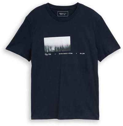 Tom Tailor Denim - T-shirt met fotoprint - Maat XS - sky captain blue
