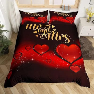 Meneer Mevrouw Dekbedovertrek Set Grappig Zwart Rood Creatief Eenpersoons Beddengoed Set Microfiber Liefde Man Snor Vrouw Lip Romantiek Dekbedovertrek EU Double 200x200cm
