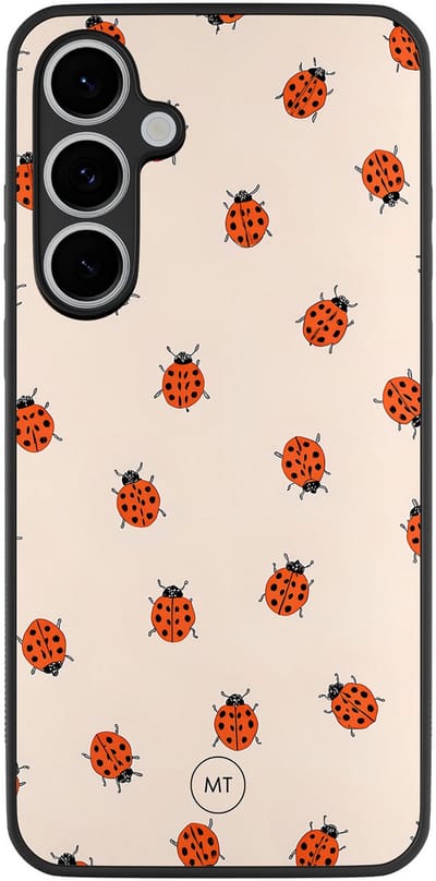 Hoesje geschikt voor Samsung Galaxy S24 FE - Lieveheerstbeestjes - TPU Hard Case Backcover - Beige - Mooie Telefoonhoesjes