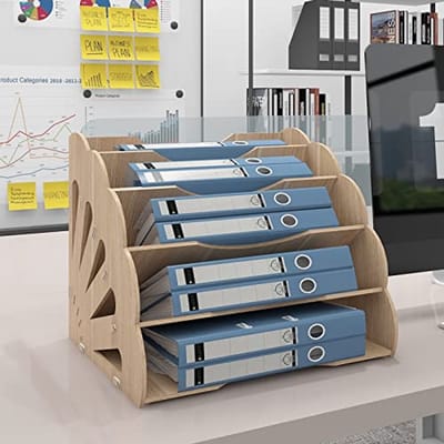 A4-ordner en brievenbakje met vakken - houten kantoor organizer voor studie en school