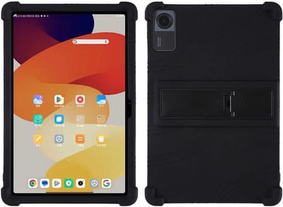 Kinder Tablethoes Geschikt voor Lenovo Tab P12 - Siliconen Back Cover met Kickstand - Kinderhoes met Kickstand - Beschermhoes Zwart