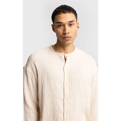 Geweven Lange Mouw Crewneck Shirt