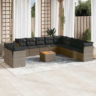 vidaXL - 12-delige - Loungeset - met - kussens - poly - rattan - grijs