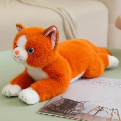 40Cm Pluche Kat Knuffel Gevuld Oranje Grijs Zwart Wit Bruin Kitten Liggend Dier Pop Zoals Echte Pluche Speelgoed Metgezel Cadeau Lying 40cm oranje