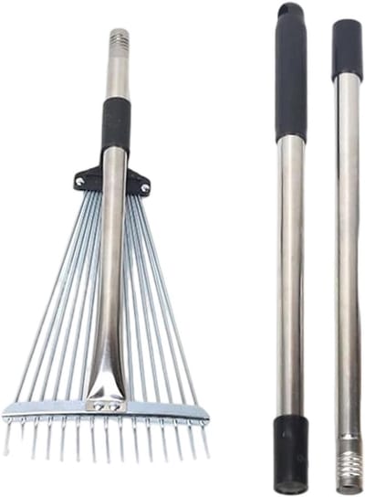 Tuinhark Ergonomisch - Bladhark Metaal - Gazon Onderhoud - Weerbestendig Roestvrijstaal - 137 cm Lengte - Grijs
