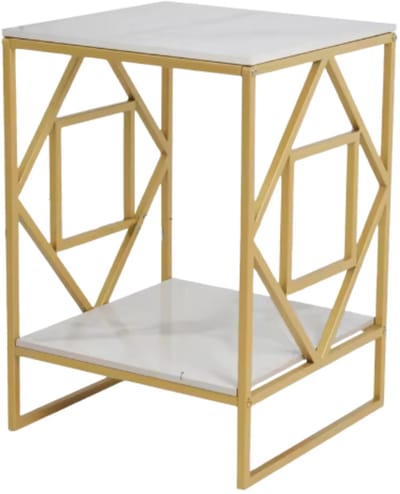 Moderne bijzettafel Mira - Goud - Echter marmer - Salontafel - Woonkamer - Emerald look - Side table - 40cm - Vierkant